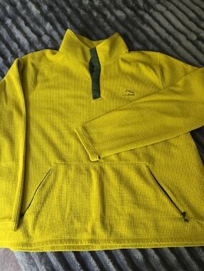 L.L. Bean Yellow Waffle-Fleece Pullover with Gray Trim